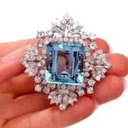 2.50CT Asscher Cut Lab-Created Aquamarine Women's Brooch 14K White Gold Plated