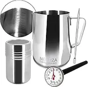NEOUZA Coffee 600ML Milk Frothing Pitcher Cup Steaming Pitcher +Powder Tank, Latte Art Needle and Thermometer for Espresso Machine Coffer Maker