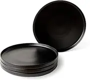MIAMIO – Ceramic Dinner Plates Set for 4 People/Ceramic Dinnerware 4-Piece, Modern Stoneware Plates, Dishwasher & Microwave Safe – Luxe Collection (Black, Small Plate (4X))