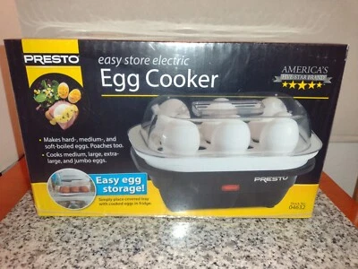 PRESTO ELECTRIC EGG COOKER Easy Store. 6 CT. HARD, MEDIUM, SOFT, POACHED, BOILED