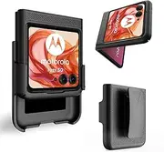 Ailiber for Motorola Razr 2024 Case with Belt Clip, Razr 50 Case Holster, Swivel Kickstand Holder, Slim Shockproof Shell Pouch Full Body Cell Phone Cover for Moto Razr 2024-Black