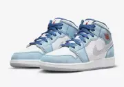 Nike Air Jordan 1 Mid SE French Blue Grey White Shoes DR6235-401 GS Youth Size 5