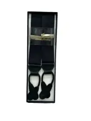NEW Brooks Brothers Men's Black & Silver Tone Button-End Suspenders Leather Trim