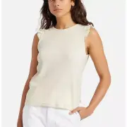 NWT Brixton Notting Tank Womens Sz S Cream Waffle Knit Top Suffle Sleeve Casual