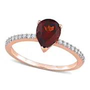 Pear-Shaped Garnet and 0.13 CT. T.W. Natural Diamond Ring in Solid 14K Rose Gold