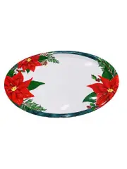 Christmas 18.5 Inch Oval Printed Serving Plate Pinosettia