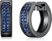 [TRUMIUM] Earrings For Men Women Blue Silver Cubic Zirconia Hoop Mens Earrings Plated Huggie Cartilage Cuff Hypoallergenic Stud 10mm Round Circle Earrings