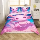 Axolotl Bedding Set Queen Size Cute Pink Cherry Salamander Duvet Cover Set for
