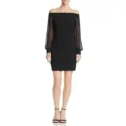 NWT Aidan Mattox Off the Shoulder LBD Sheer Sleeve Mini Dress 2