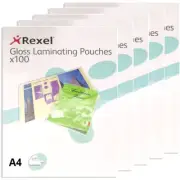 NEW 5 Pack Rexel Laminating Pouch 75 Micron A4 Clear 100 Sheets Pouches