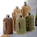 竹編 熱水瓶繫列復古 暖水壺 鍍銅玻璃內膽 手編 外殼家用 普通傳統木塞