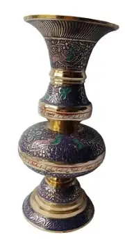 Hand Crafted Navy Blue Color Matki Pattern Brass Flower Vase 17 cm