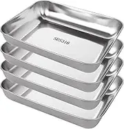 MEIDIV Stainless Steel Baking Trays Set of 4, 25x20x6cm Small Oven Tray, Deep Baking Sheet Pan, Rectangle Cake Tin Cooking Tray for Cake Lasagne Brownie Baking