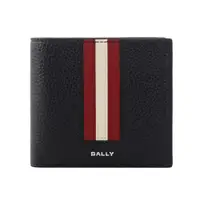 在飛比找ETMall東森購物網優惠-BALLY Ribbon 紅白條紋牛皮對開8卡短夾(黑色) 