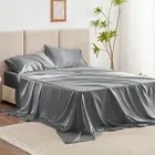 Love's cabin Satin Queen Sheets Set - 4 Piece Dark Grey Queen, Grey.