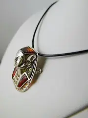 Egyptian Pharaoh King Tut Pin/Pendant in Sterling Silver Honey & Green Amber