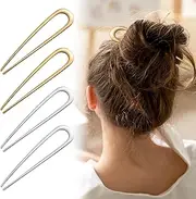 Vintage U-Shaped Metal Hairpins - 4Pcs Hair Stick Fork 2 Prong Updo Chignon Pin for French Hairstyles