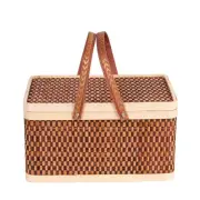 Bamboo Basket Natural -Friendly Woven Basket Bamboo Picnic Basket with Lid2543