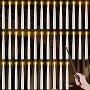 Retisee 40 Pcs Flameless Candles with Wand Christmas Decorations Floating Candles Remote Battery Operated LED Electric Window Candle Warm Light Flickering Candles Decor for Christmas Party(White)