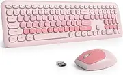 Fogruaden Quiet Wireless Pink Keyboard and Mouse, 2.4GHz Retro Cute Typewriter-Style Full-Size Colorful Keyboard and Mouse Combo, Slim Design, Low-Noise Typing for Home, Office, Windows PC, Laptop
