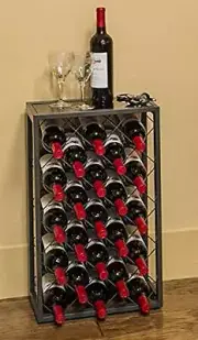 Pewter Finish Metal Wine Rack Holds 23 Bottles Glass Table Top Display Storage