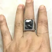 Sericho Pallasite Meteorite Rectangle Ring Plat Copper Frame Activity Circle US9