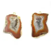 Natural Light Orange Geode Drzuy Gold Electroplated Connector Make Earrings Her