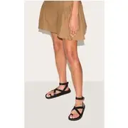 Black Pu Round Toe Gold Toe Loop Strappy Footbed Sandals, Black