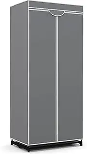 Giantex Fabric Wardrobe w/Metal Frame, Folding Fabric Cabinet w/Storage Shelves, Non-Slip Feet, Zippered Cover & Hanging Rail, Free-Standing Clothes Cabinet, Large Capacity Closet Organizer (Grey)