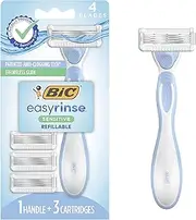 BIC EasyRinse Sensitive Anti-Clogging, Refillable Women's Razors With 4 Blades, 1 Razor Handle and 3 Refill Razor Cartridges Razor Kit