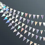 Party Decor Iridescent Paper Leaf Snowflakes Garland Holographic Birthday Party Hanging Leaves Star Streamer Xmas New Year Banner Decoration (Color : Flag Banner 10Ft)