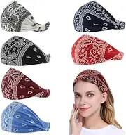 Carede Paisley Bandana Headband for Women with Elastic Yoga Headband Outdoor Hairband Adjustable Turban Headwrap,Pack of 6