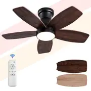 32 inch Flush Mount Ceiling Fans with Lights and Remote Control,Small Low Pro...