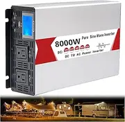 8000 Watts Pure Sine Wave Power Inverter DC to AC Converter, Low Frequency Solar Power Inverter Charger with LED Display & 2 AC Outlets for Home Camping RV(Size:48V to 110V)