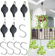 10 Pack Plant Hook Pulley,Hook with s,Retractable Plant Hanger Easy Reach Hanging Flower Basket Garden Baskets Pots and Birds Feeder Hang High up and Pull Down to Water Feed(5Plant Hook Pulley+5Hook)