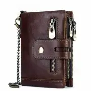 Mens RFID Protected Chain Wallet Genuine Leather Credit Card Holder Purse