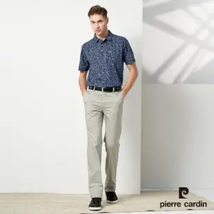 【pierre cardin 皮爾卡登】商務休閒 男款 吸濕排汗印花短袖襯衫領polo衫-深藍色(5237202-38)