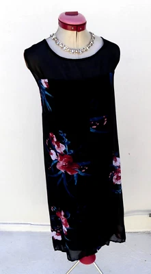 AUTOGRAPH Black Floral Overlay DRESS Size Aus 20 NWT Red Blue Cocktail Party