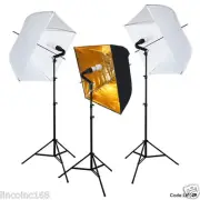 Square Softbox Photography Studio Video Photo Lighting 3 Bulbs 3 Light Stand Kit