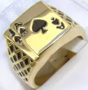 18K GOLD EP LUCKY ACE SPADES MENS POKER JACK CARD RING black sz 7-14 you choose