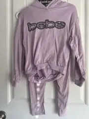 NEW NWT girls Size 7/8 BEBE Purple Hooded Pant Set Outfit With Sequin