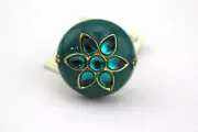 ARDEN B Gold Tone Turquoise Enamel Rhinestone Flower Dome Cocktail Ring NWT
