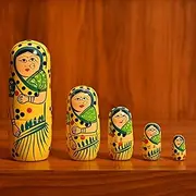 LOVENSPIRE Wooden Nesting Dolls Matryoshka Doll Set of 5 Hand Painted Indian Traditional Kondapalli Toys for Home Table Decor Wooden Stacking Dolls - Gifting Item Golu Dolls (6 Inch)