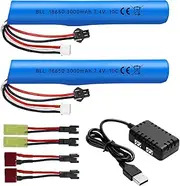 Fytoo 2PCS 7.4V 10C 3000mAh with SM-2P Plug and 2in1 Charger Suitable for MP5K M4 M110 SRB1200 SRB400 SRB400 SUB Air Gun Gel Water Droplet Explosion Toy Gun Remote Control Toy Car Battery