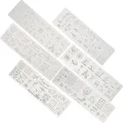 Healvian 6pcs Nail Art Printing Plate Manicure Stamping Holder Stamper Gel Plates Polish Nails Stand Nail Plate Halloween Nail Template Nail Stencil Stainless Steel