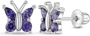 [In Season Jewelry] 925 Sterling Silver Cubic Zirconia Butterfly Screw Back Earrings for Little Girls & Teens - Eye-catching and Fashionable Safety Stud Earrings - Sparkly and Elegant Jewelry for Girls