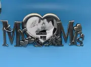 Silver WEDDING PICTURE FRAME MR & MRS metal Mantle Desk Shelf 8" Malden Intl.