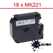 18 Label Black On White Compatible with Brother MK221 9mm x 8m P-Touch Tape