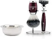 Men's Razor Set with Synthetic Hair Shaving Brush, Triple Edge Razor, Stainless Steel Bowl and Stand for Men Wet Shaving by JAG Shaving