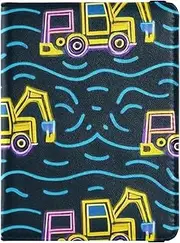 [Amooorous] Fluorescent Engineering Vehicle Colorful Leather decorative passport holder for travel family Travel Documents Organizer Protector Passport Cover Holder Wallet Case Lightweight, Fluorescent